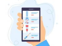 Human hand holding smartphone when ordering medications. Online pharmacy. Delivery of medicines online. Mobile service or app for purchasing medicines in online pharmacy drugstore. Medical application